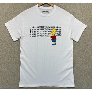 Linda Finegold Mens Crew Neck T-Shirt White Short Sleeve Graphic Print Comfort M